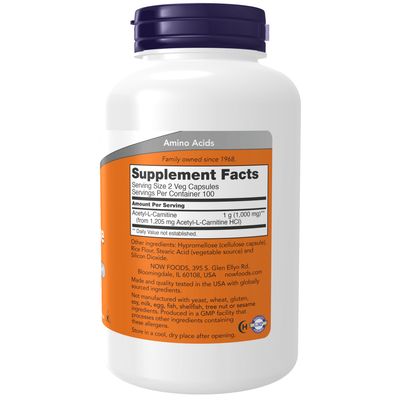 Now , Acetyl-L-Carnitine, 500 Mg, 200 Veg Caps