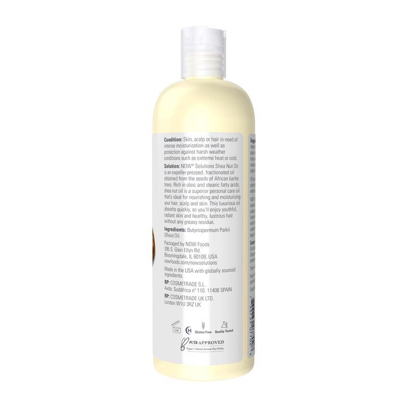 NOW Solutions, Shea Nut Oil, Multi-Purpose Intense Moisturizing Oil for Skin, Scalp and Hair, 16-Ounce
