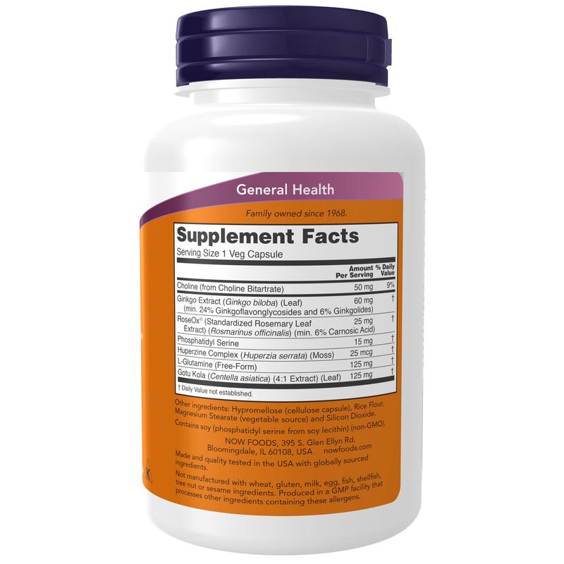NOW Supplements, Brain Elevate™, Featuring Ginkgo Biloba, RoseOx® and Phosphatidyl Serine, 120 Veg Capsules
