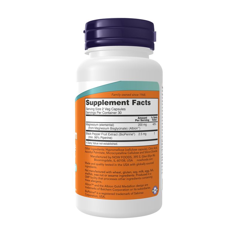 NOW Supplements, Magnesium Glycinate with BioPerine, Veg Capsules