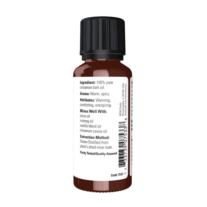 NOW Essential Oils, Cinnamon Bark Oil, Warming Aromatherapy Scent, Steam Distilled, Vegan, Child Resistant Cap, 1-Ounce
