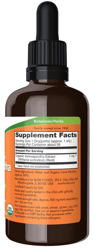 NOW Supplements, Ashwagandha Liquid Extract, Organic, Immune System Support, 2 fluid ounces