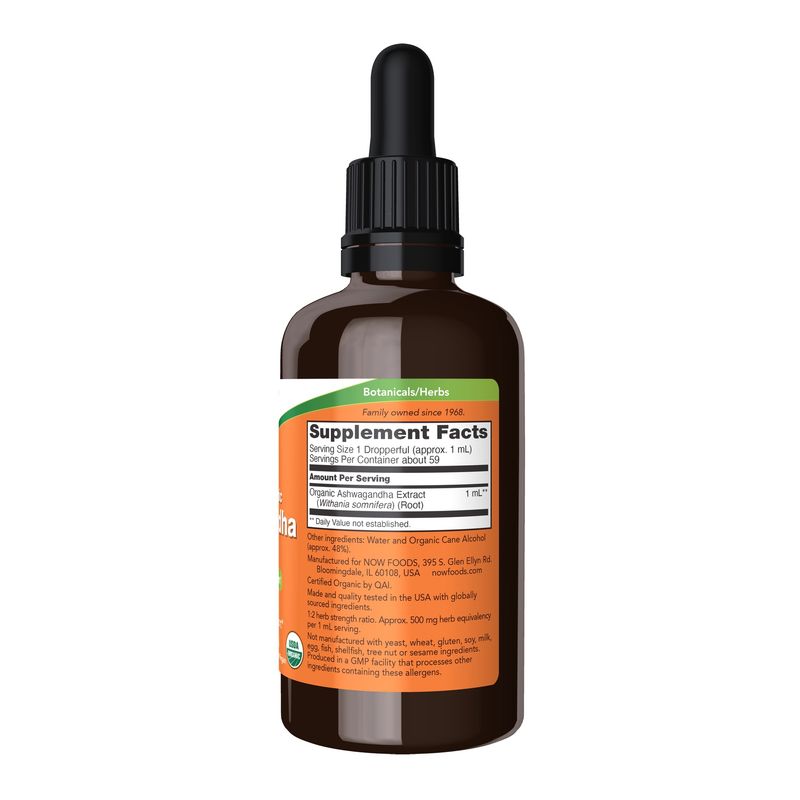 NOW Supplements, Ashwagandha Liquid Extract, Organic, Immune System Support, 2 fluid ounces