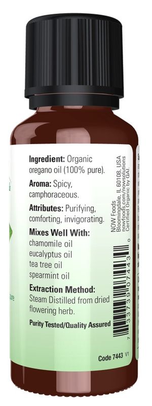 NOW Essential Oils, Organic Oregano Oil, Comforting Aromatherapy Scent, Steam Distilled, 100% Pure, Vegan, Child Resistant Cap, 1-Ounce