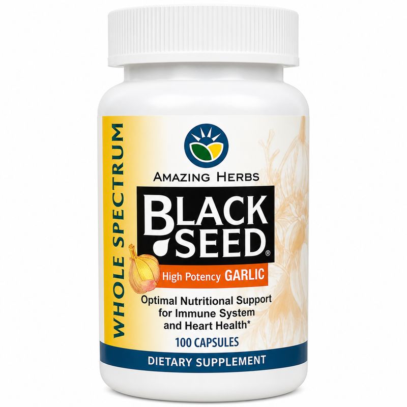 Amazing Herbs, Black Seed-with High Potency Garlic - 100 Veg. Caps Amazing Herbs, Black Seed-with High Potency Garlic - 100 Veg. Caps