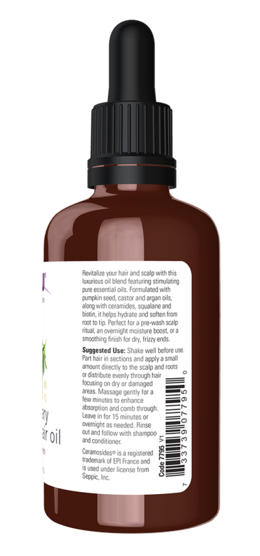NOW Solutions Rosemary Scalp and Hair Oil, with Biotin, Pumpkin Seed and Argan Oils, Pre-Wash or Leave-In Scalp Treatment, 2 fl. oz.