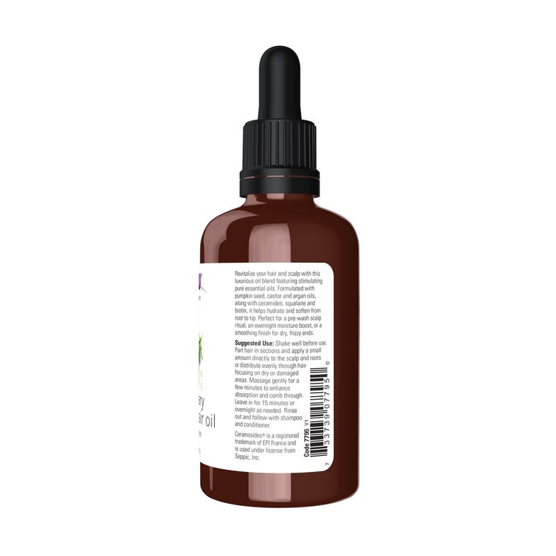 NOW Solutions Rosemary Scalp and Hair Oil, with Biotin, Pumpkin Seed and Argan Oils, Pre-Wash or Leave-In Scalp Treatment, 2 fl. oz.