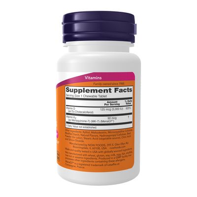 NOW Supplements, D-3 & K-2 Chewables, 90 Chewables Tablets
