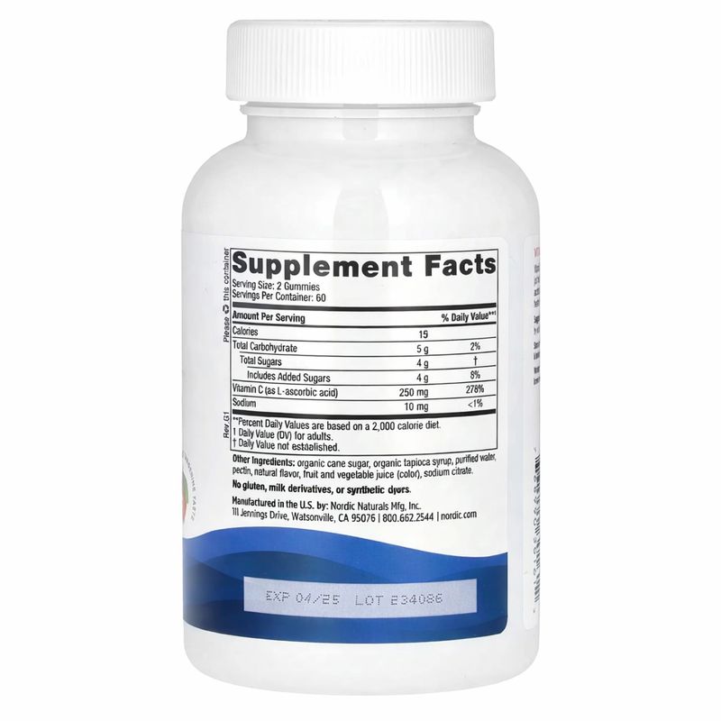 Nordic Naturals, Vitamin C, Tangerine, 250 mg ,120 Gummies