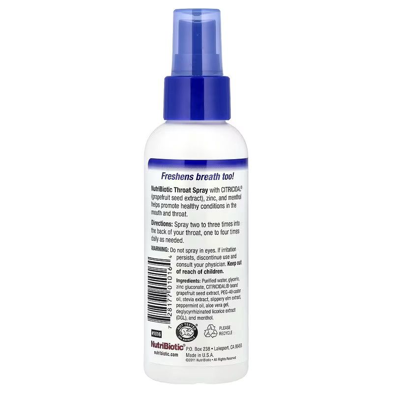 NutriBiotic, Throat Spray with Grapefruit Seed Extract plus Zinc & Menthol 4 oz