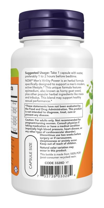 NOW Supplements, Men's Virility Power, Featuring Epimedium or "Horny Goat Weed", Muira Puama, Maca and Tribulus, 60 Veg Capsules