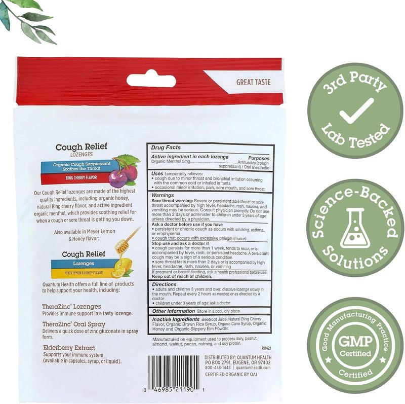 Quantum, Cough Relief, Bing Cherry, 18 lozenges