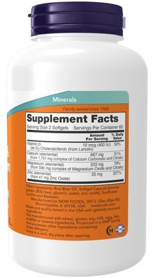 NOW Supplements, Calcium & Magnesium with Vitamin D-3 and Zinc, Supports Bone Health*, 240 Softgels