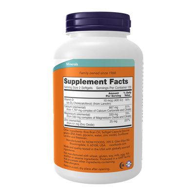 NOW Supplements, Calcium & Magnesium with Vitamin D-3 and Zinc, Supports Bone Health*, 240 Softgels