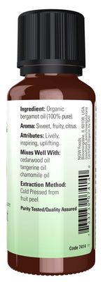 NOW Essential Oils, Bergamot Oil, Sweet Aromatherapy Scent, Cold Pressed, 100% Pure, Vegan, Child Resistant Cap, 1-Ounce