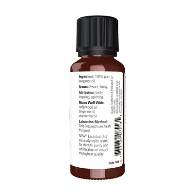 NOW Essential Oils, Bergamot Oil, Sweet Aromatherapy Scent, Cold Pressed, 100% Pure, Vegan, Child Resistant Cap, 1-Ounce
