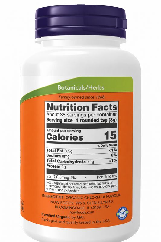 NOW Supplements, Organic Chlorella Powder with naturally occurring Chlorophyll and Phytonutrients, 1-Pound