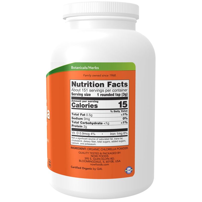 NOW Supplements, Organic Chlorella Powder with naturally occurring Chlorophyll and Phytonutrients, 1-Pound
