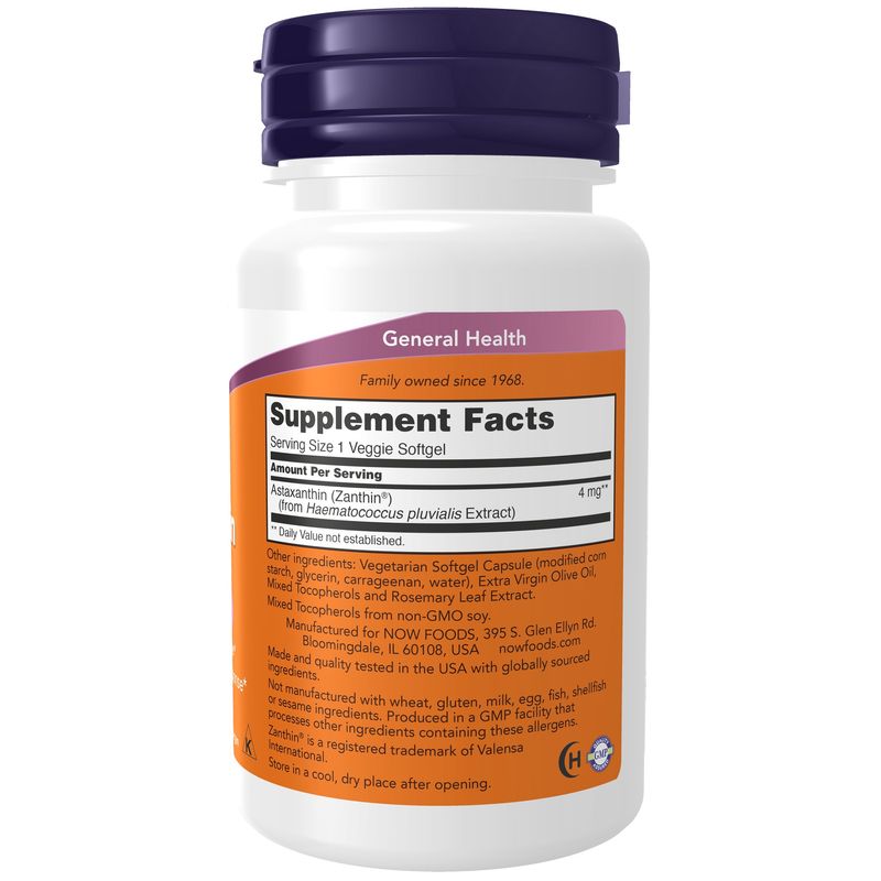NOW Supplements, Astaxanthin 4 mg, features Zanthin®, Supports Eye Health*, 60 Veg Softgels