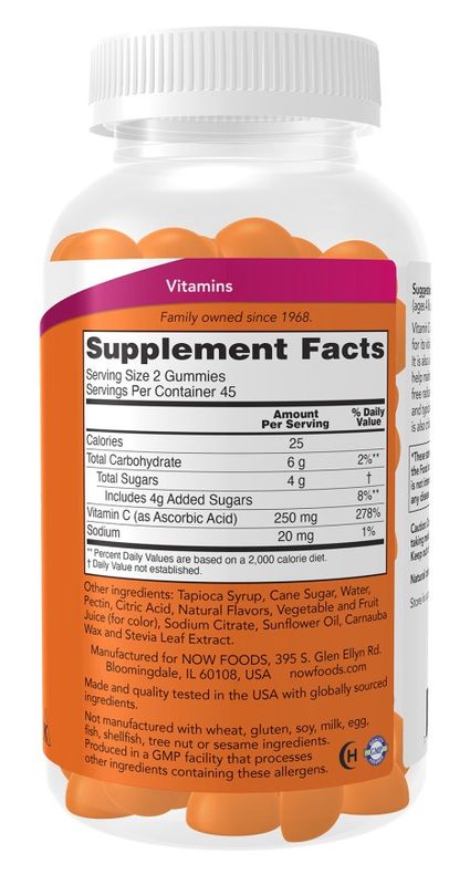 NOW Supplements, Vitamin C Gummies 250 mg, Immune System and Antioxidant Support*, 90 Gummies