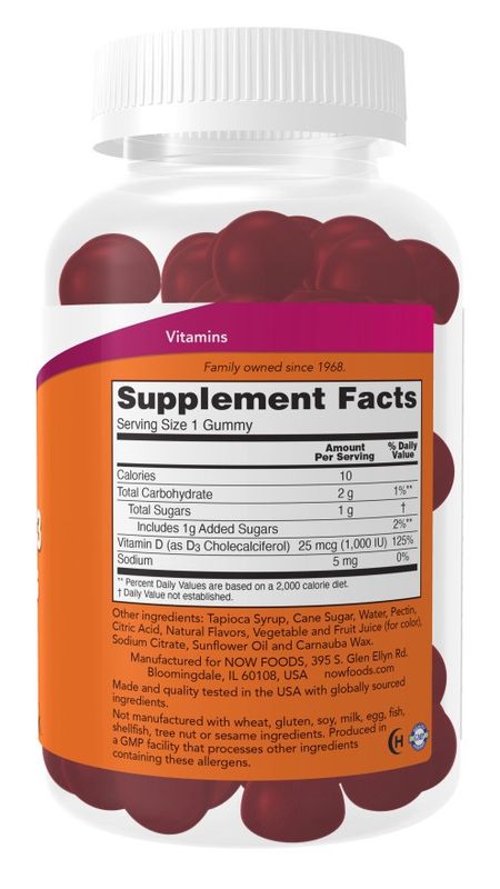 NOW Supplements, Vitamin D3 Gummies, Bone and Immune Health*, 90 Gummies