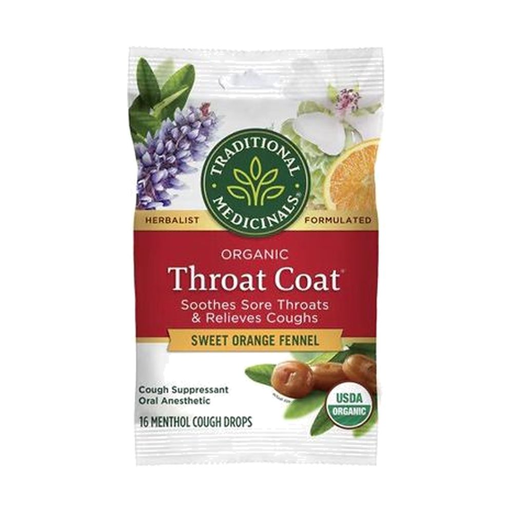 Traditional Medicinals, Throat Coat Sweet Orange Fennel Lozenges, 16 Drops Traditional Medicinals, Throat Coat Sweet Orange Fennel Lozenges, 16 Drops