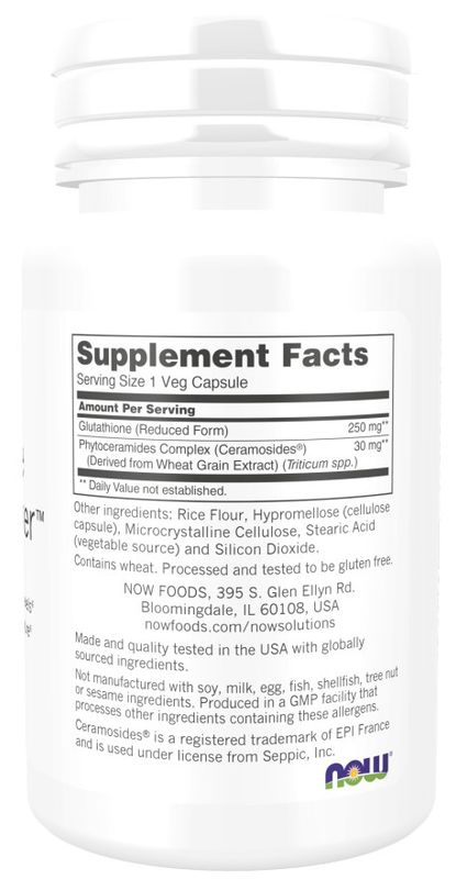 NOW Solutions, Glutathione Skin Brightener with Ceramosides®, Moisturizing and Illuminating, 30 Veg Capsules