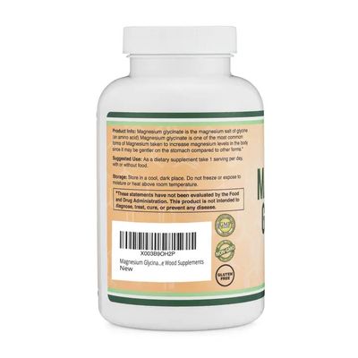 Double Wood Supplements, Magnesium Glycinate. 180 Veg Capsules