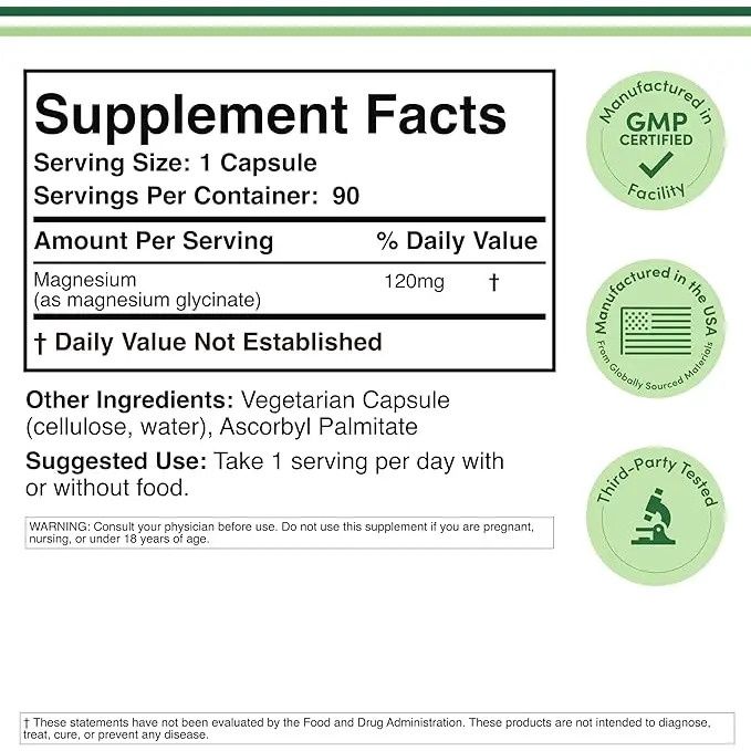 Double Wood Supplements, Magnesium Glycinate Extra Strength, 90 Capsules