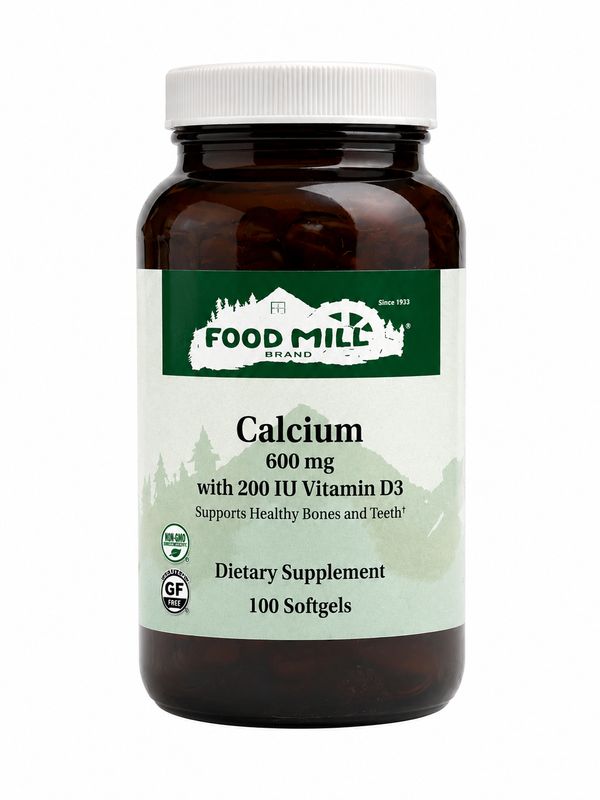 The Food Mill, Calcium 600mg w/ Vit D3 200 IU 100 Soft Gels