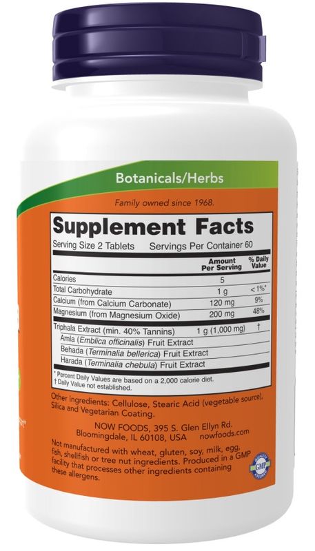 NOW Supplements, Triphala 500 mg, Combination of Harada, Amla and Behada, 120 Tablets
