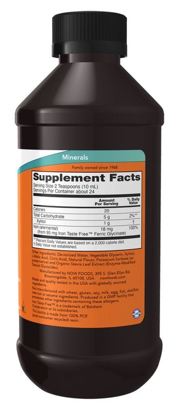 NOW Supplements, Iron Liquid 18 mg, Non-Constipating*, Essential Mineral, 8-Ounce