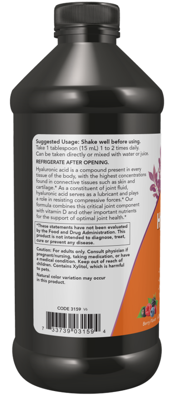 NOW Supplements, Liquid Hyaluronic Acid, Delicious Berry Flavor, 100 mg Per Serving, 16-Ounce