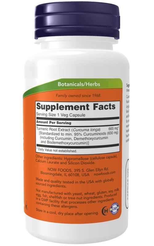 NOW Supplements, Turmeric Curcumin, Derived from Turmeric Root Extract, 95% Curcuminoids, Herbal Supplement, 60 Veg Capsules