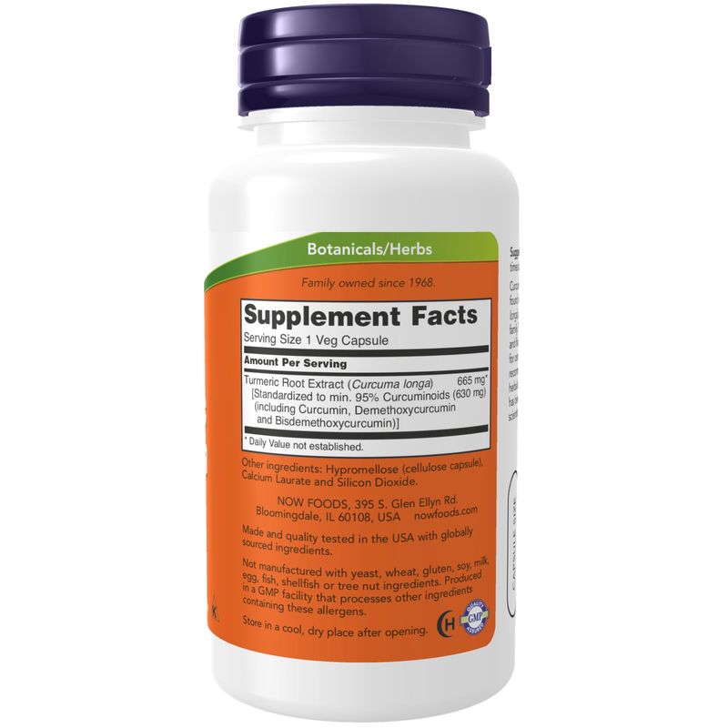 NOW Supplements, Turmeric Curcumin, Derived from Turmeric Root Extract, 95% Curcuminoids, Herbal Supplement, 60 Veg Capsules
