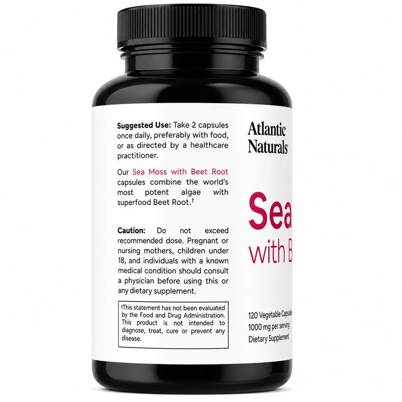 Atlantic Naturals, Superfood Sea Moss with Beet Root , 100 Veg Caps