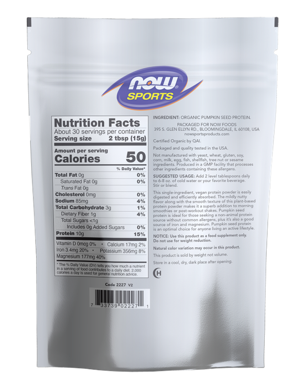 NOW Sports, Organic Pumpkin Seed Protein Powder, 1 lb.