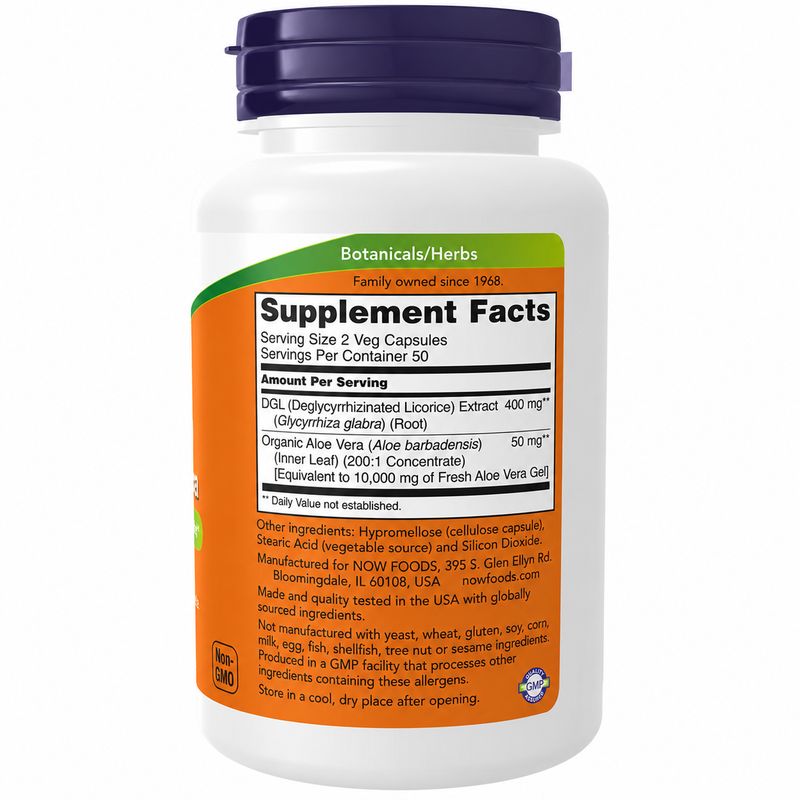 NOW, DGL With Aloe Vera, 400 mg DGL, 100 Veg Caps