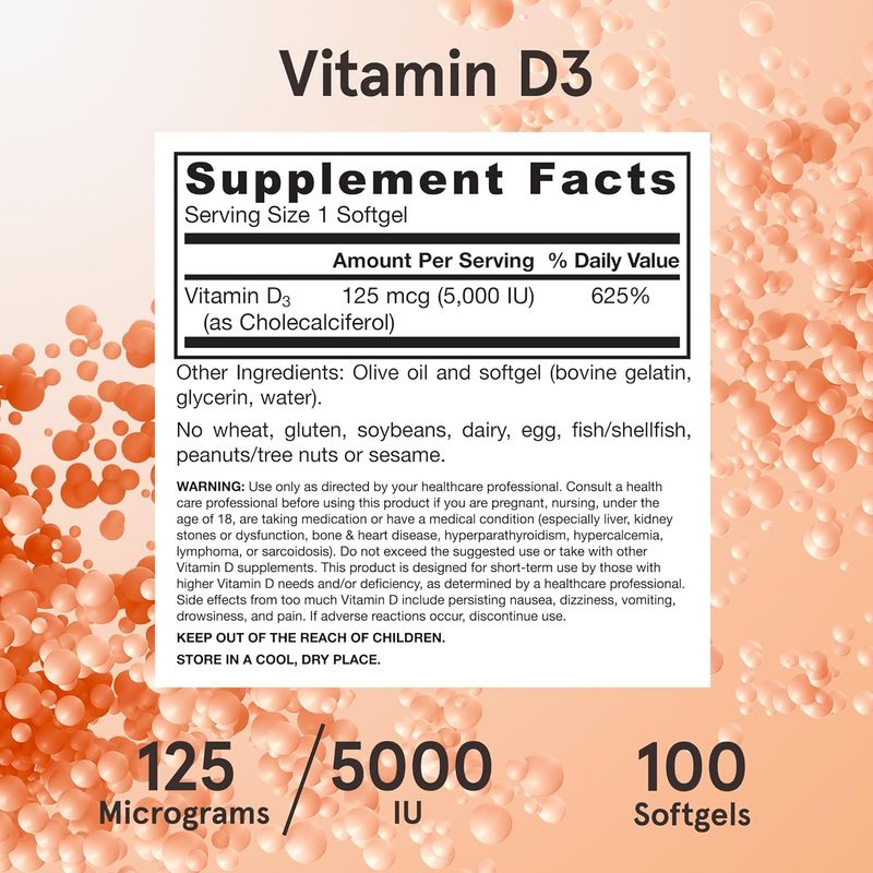 Jarrow, Vitamin D3 Supplements 125 mcg (5,000 IU0), 100 Softgels