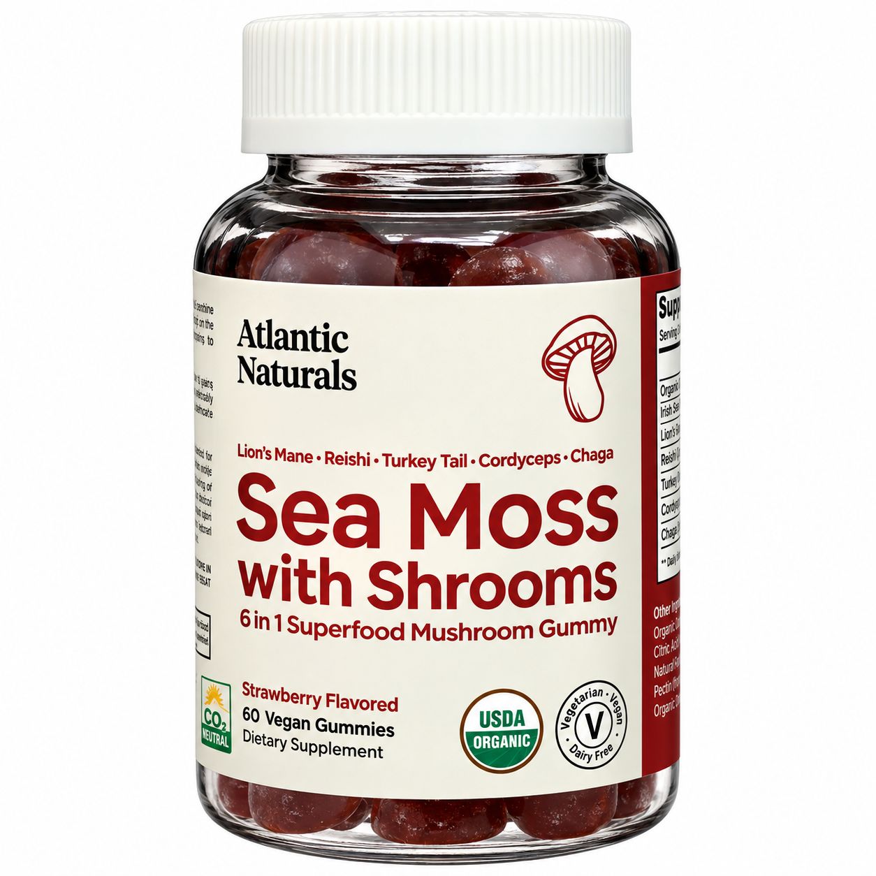 Atlanic Naturals, Sea Moss Gummies with Lions Mane, Reishi, Cordyceps, Chaga & Turkey Tail Mushrooms Atlanic Naturals, Sea Moss Gummies with Lions Mane, Reishi, Cordyceps, Chaga & Turkey Tail Mushrooms