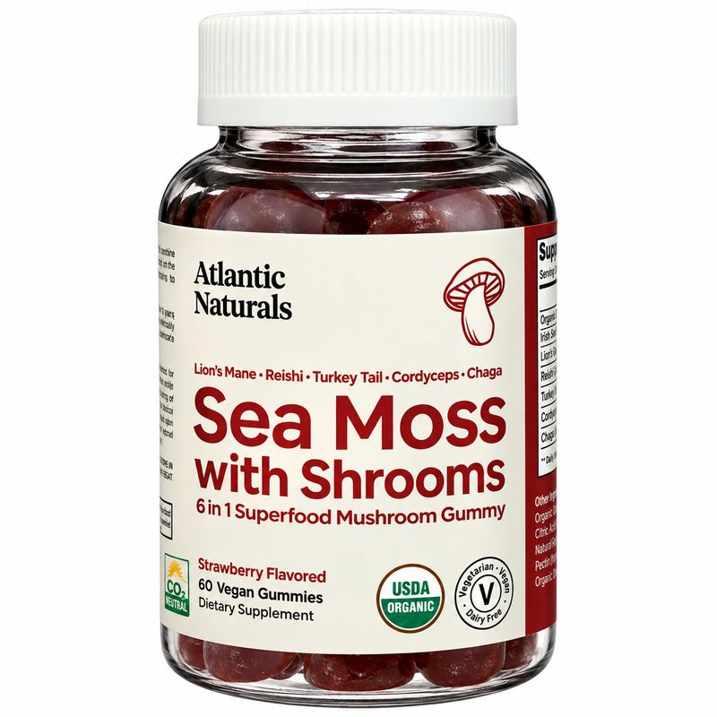 Atlanic Naturals, Sea Moss Gummies with Lions Mane, Reishi, Cordyceps, Chaga & Turkey Tail Mushrooms Atlanic Naturals, Sea Moss Gummies with Lions Mane, Reishi, Cordyceps, Chaga & Turkey Tail Mushrooms
