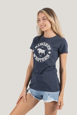 Sahara Womens Classic T-Shirt - Steel Blue - 18 / Steel Blue With Cream Print