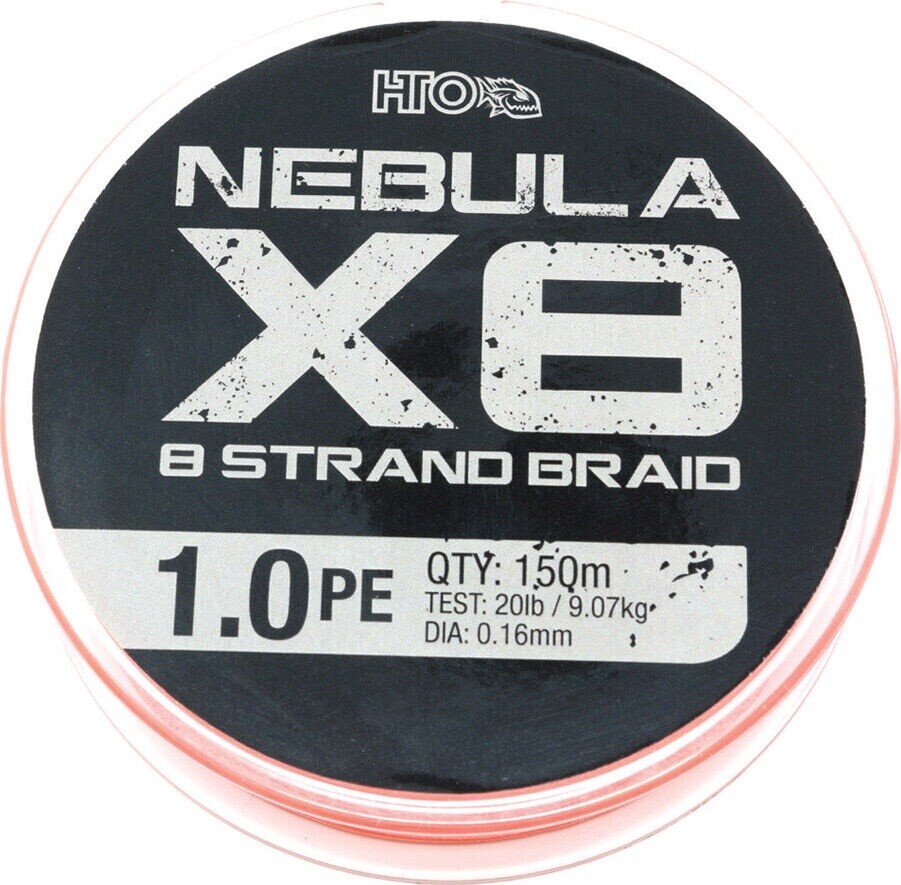 HTO Nebula X8 8 Strand Braid 150m, BREAKING STRAIN: Pink 16lb Dia 0.14mm 0.8PE 150m