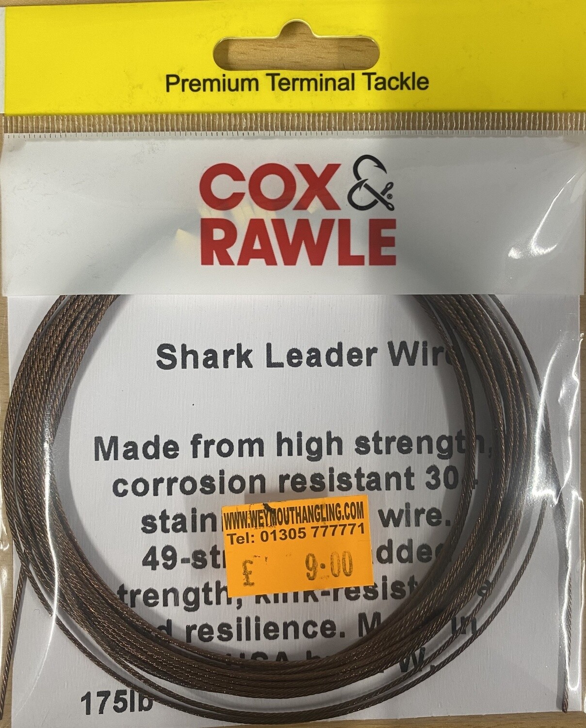 Cox &amp; Rawle Shark Leader Wire 5M, BREAKING STRAIN: 175lb