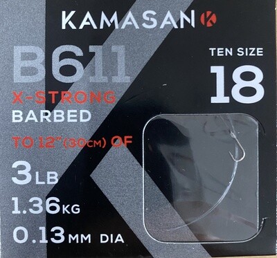KAMASAN B611 X-STRONG BARBED HOOKS TO NYLON