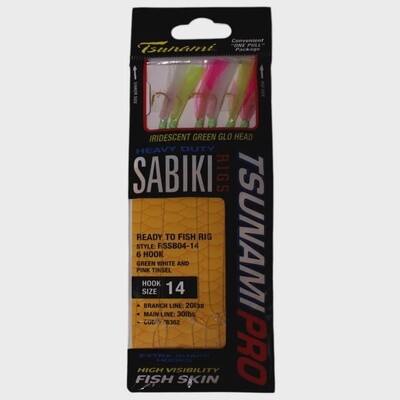 TSUNAMI PRO  SABIKI 6 HOOK GREEN WHITE AND PINK TINSEL