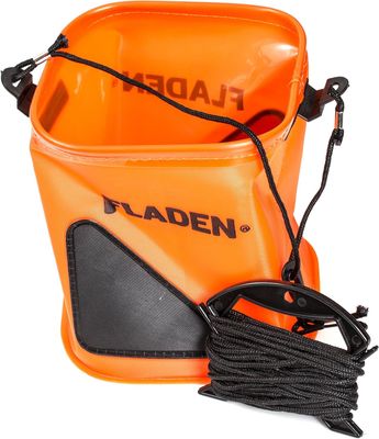 Fladen  - EVA Orange Boat Folding Fishing Square Marine Bucket - 18x18x20cm with 9.5m Cable Lead