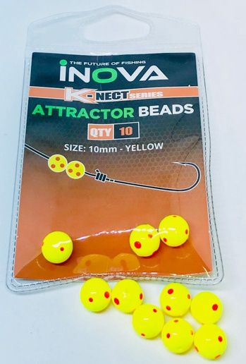 Inova Attractor Beads 10mm Yellow/Red Dot