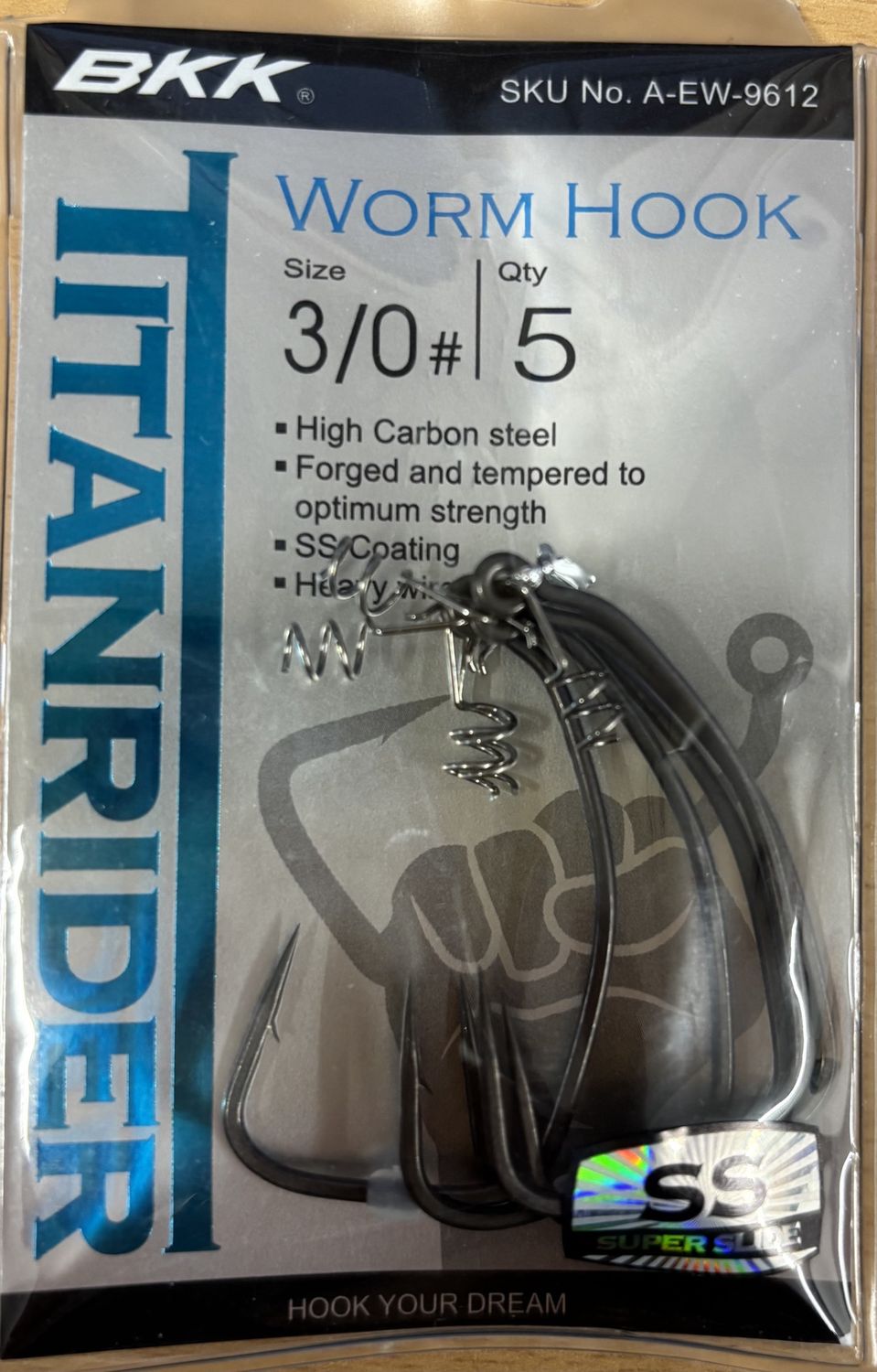 BKK Titanrider Worm Hooks, Size: 3/0 5pcs
