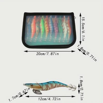 Squid Jig Fishing Lure Set with Carry Case – 10pcs